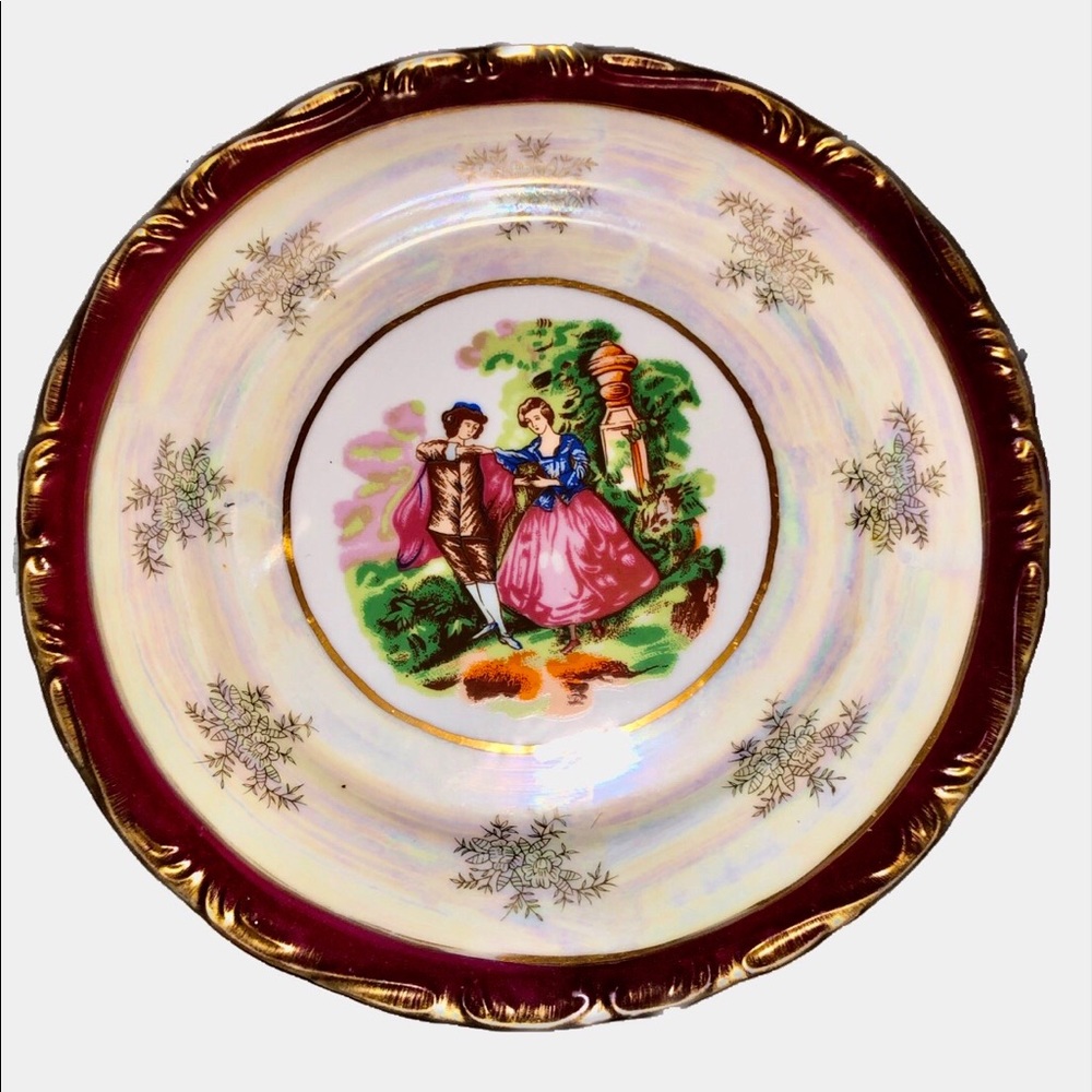 Large Porcelain Plate Fine China Couple Gold Europ